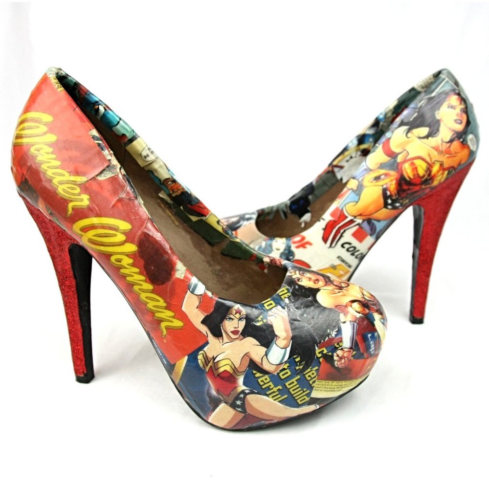 Delicacy Wonder Women Hand Made Red Glitter Sparkle Stiletto Platform Heels 7.5
